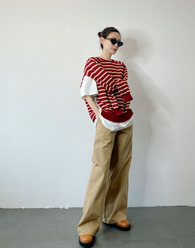 Red Stripe 2 Ways Sweater #241147