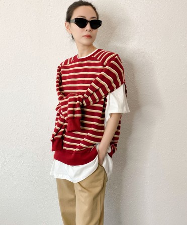 Red Stripe 2 Ways Sweater #241147