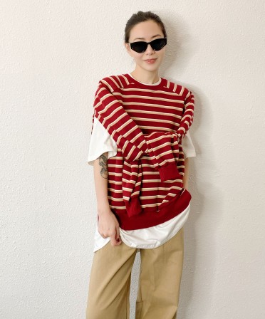 Red Stripe 2 Ways Sweater #241147