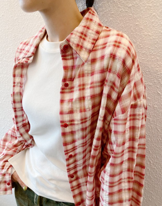 Red Checkers Wrinkle Shirt #241005