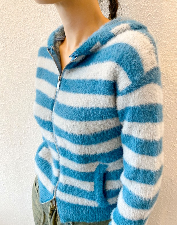 Blue Furry Stripe Cardigan #241023