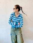 Blue Furry Stripe Cardigan #241023