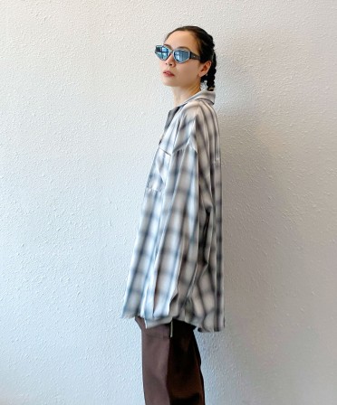 Grey Oversized Checker Shirt #241024