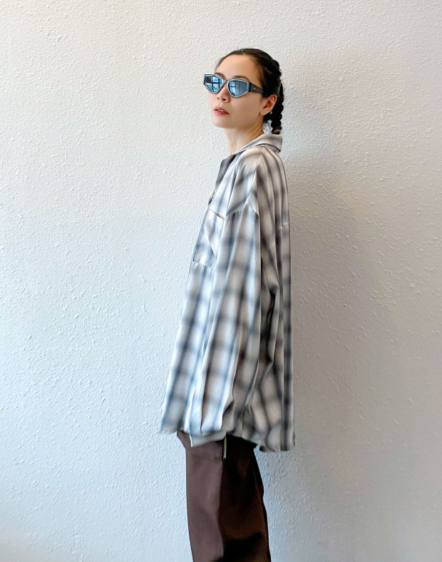 Grey Oversized Checker Shirt #241024