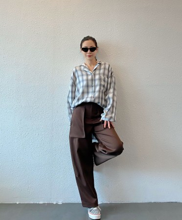 Grey Oversized Checker Shirt #241024