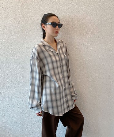 Grey Oversized Checker Shirt #241024