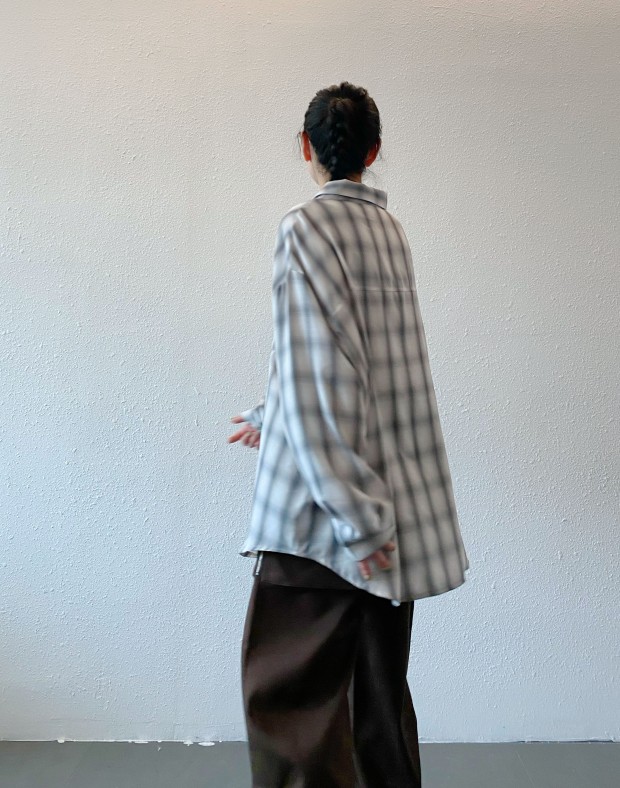 Grey Oversized Checker Shirt #241024