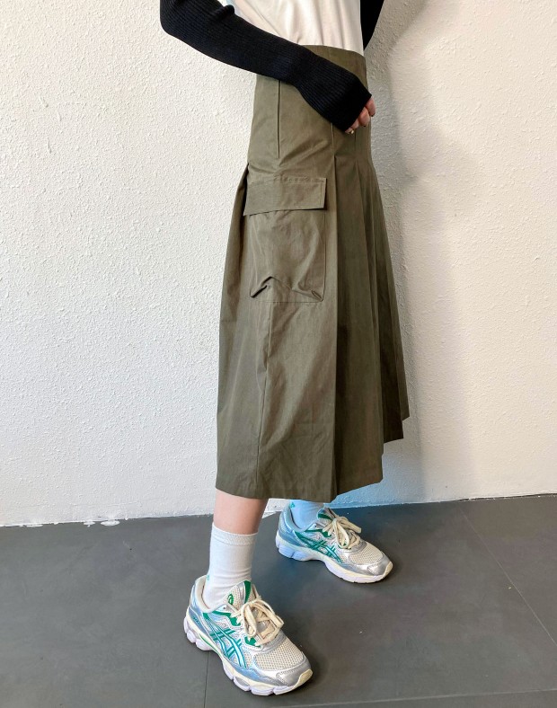 Olive Pleated Skirt #240905