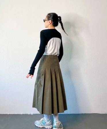 Olive Pleated Skirt #240905