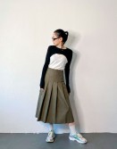 Olive Pleated Skirt #240905