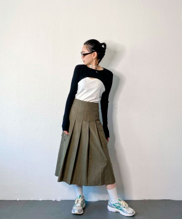 Olive Pleated Skirt #240905