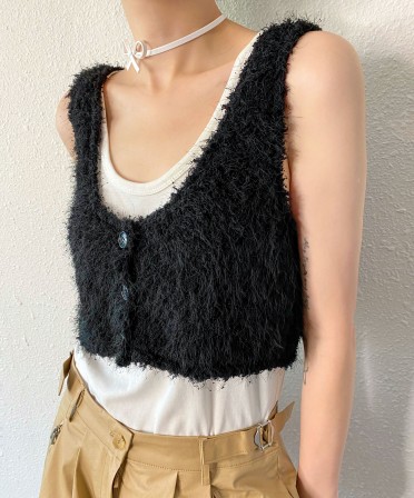 Black Furry Vest #240922