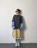 Patched Shirt Sleeve Oversized Tee #240923