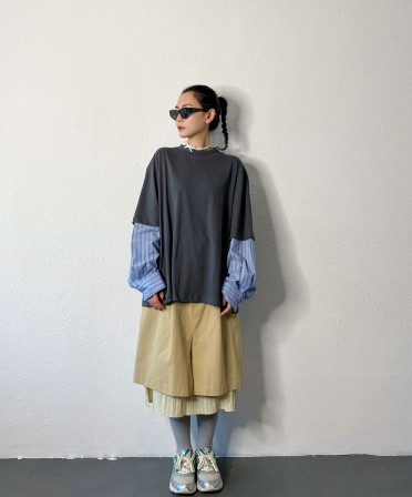 Patched Shirt Sleeve Oversized Tee #240923