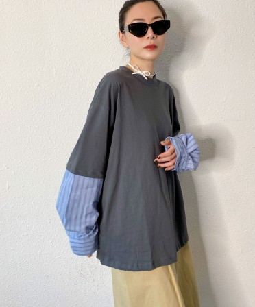 Patched Shirt Sleeve Oversized Tee #240923