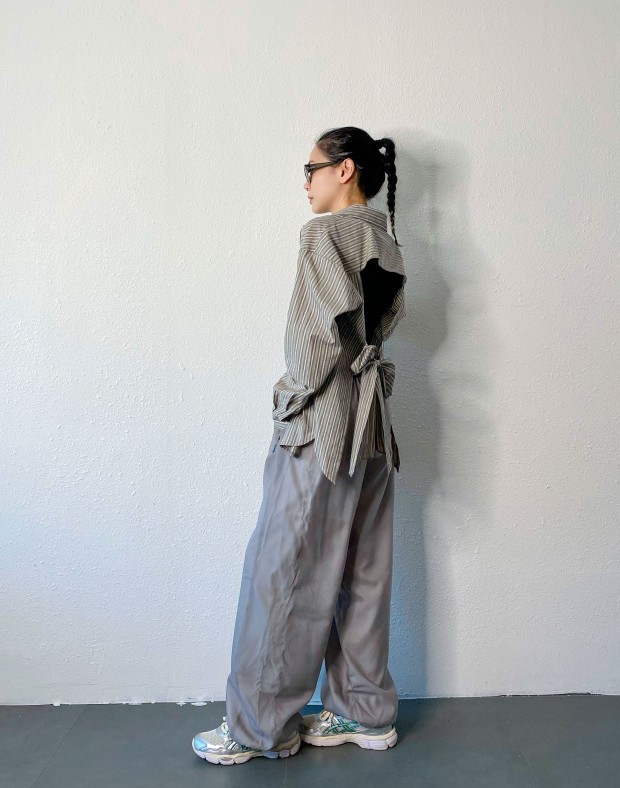 Grey Organza Layered Pants #240931