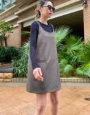 Grey Elastic Shoulder Strap Dress #230123