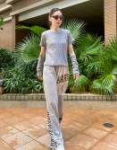Grey Ribbed Top with Glove #230125