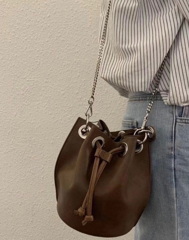 Brown Calf Leather Bucket Bag #230132