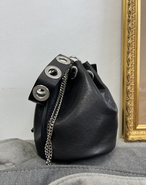 Black Calf Leather Bucket Bag #230131